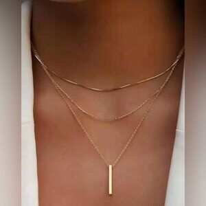 Gold 1pc Layered Bar Necklace